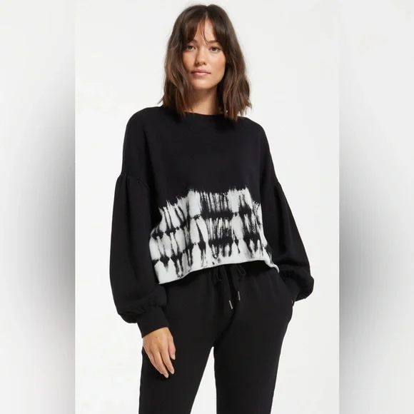 Z Supply Black and White cropped Sweatshirt - Picture 1 of 5